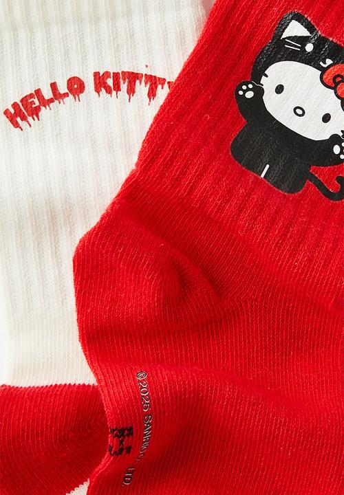 Cotton On - 2 Pk lcn crew sock - lcn san varsity red/hello kitty halloween