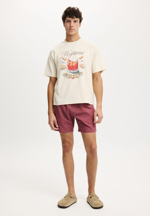 Cotton On - Easy Short - Burgundy/Bone Side Stripe