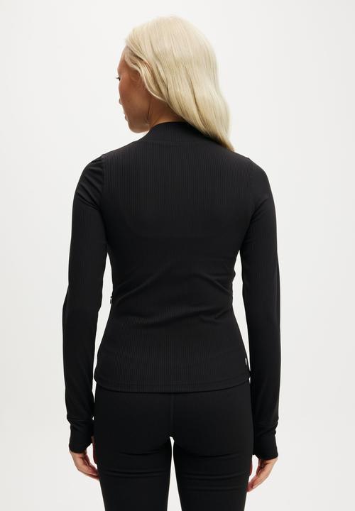 Cotton On - Ultra Soft Rib Zip Through Long Sleeve - Black