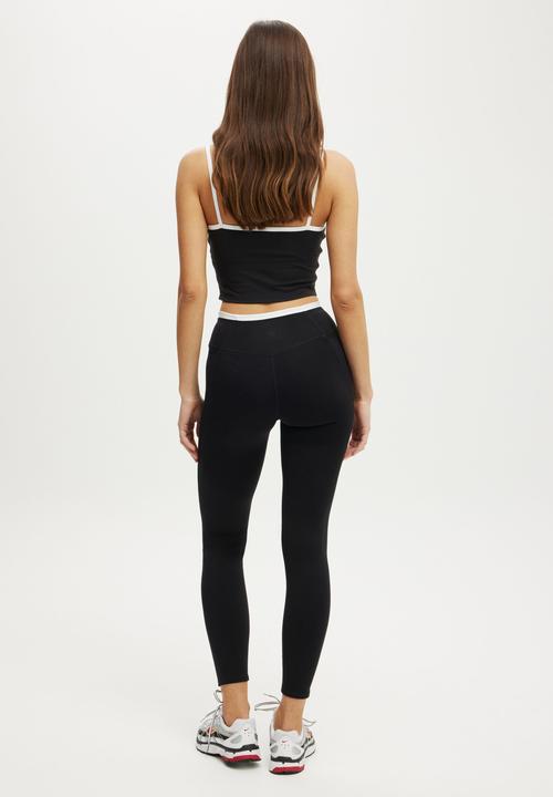Cotton On - Ultra Soft Side Pocket Full Length Tight - Black/Tipping