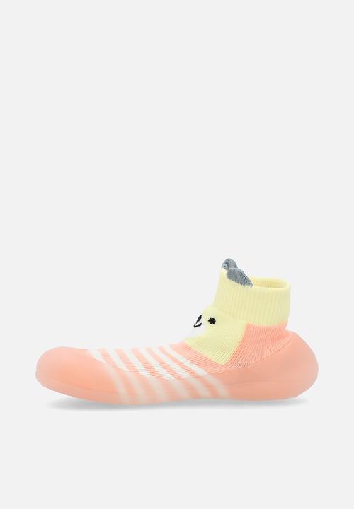 Pop Candy - Striped sock boots - pinkish orange/light yellow