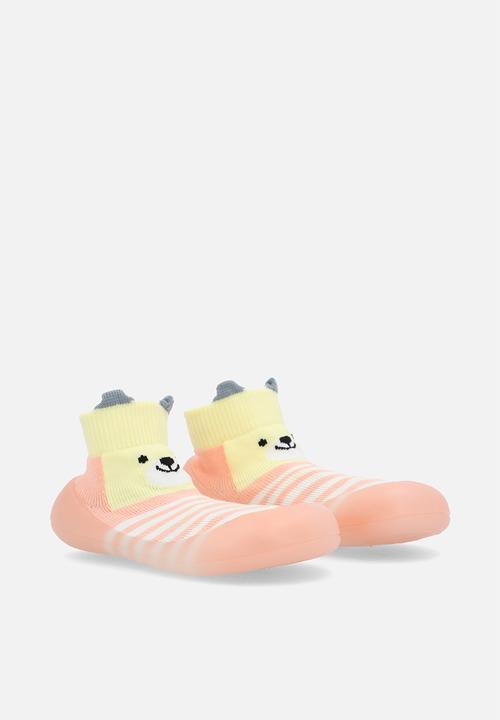 Pop Candy - Striped sock boots - pinkish orange/light yellow