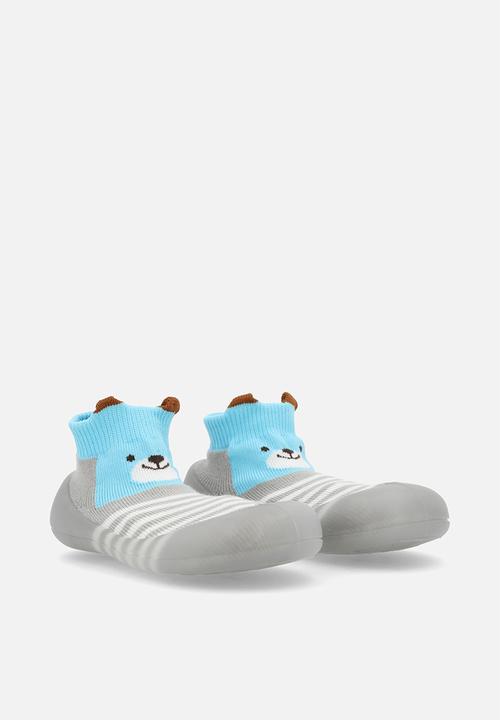 Pop Candy - Striped sock boots - grey & blue