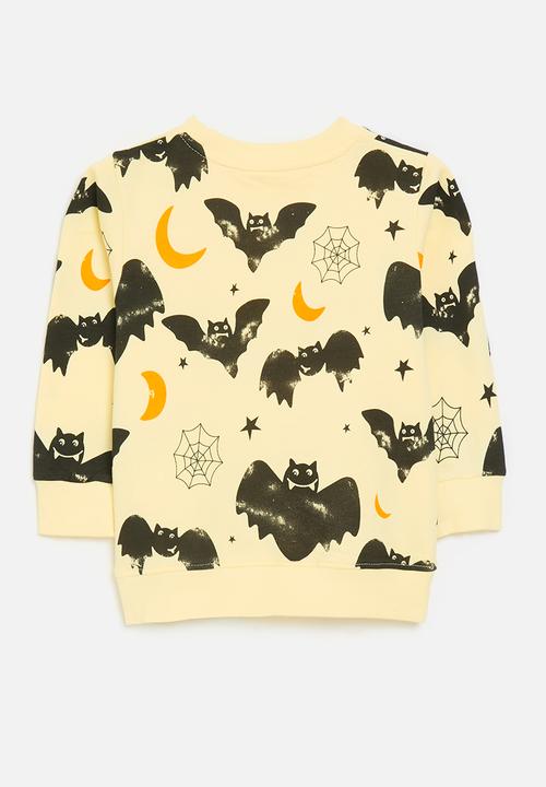 Pop Candy - Bat all-over-print crew neck sweater - pale yellow/black