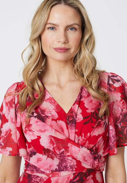 Izabel London - Midi Dress With 3 Asymmetrical Tiers - Red