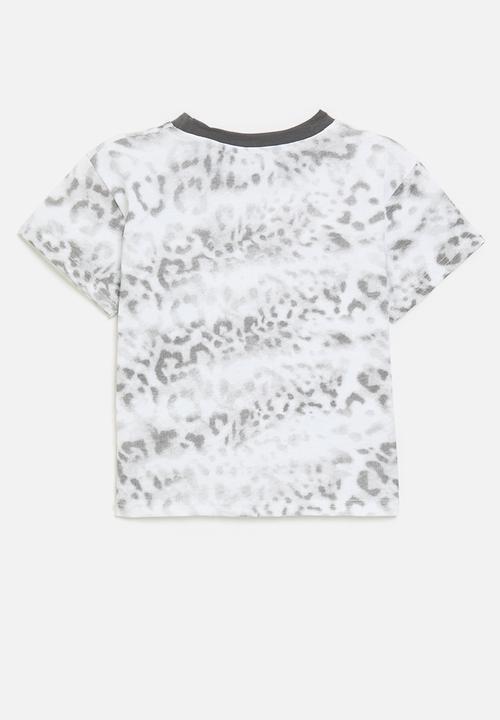 Pop Candy - Animal print slogan tee - white/grey