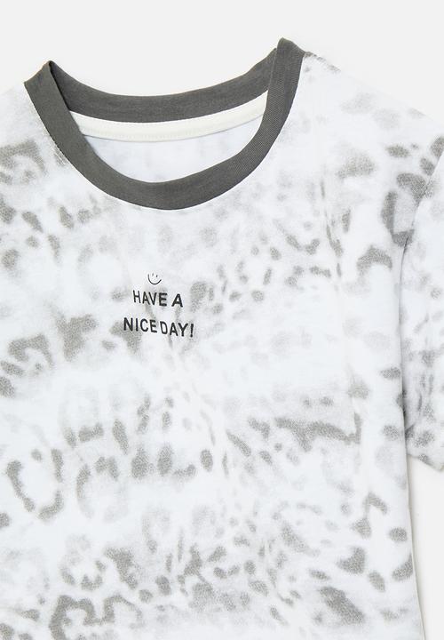 Pop Candy - Animal print slogan tee - white/grey