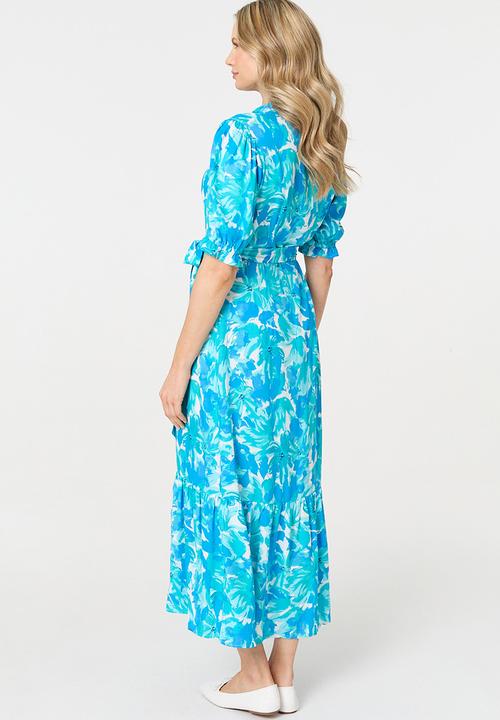 Izabel London - Maxi One Tiered Dress With Tie Belt - Blue