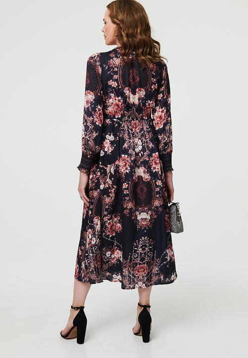Stella Morgan - Smocked Sleeve V-Neck Border Maxi Dress - multi