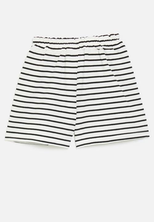 Pop Candy - Stripes shorts with embroidered bear - white/black