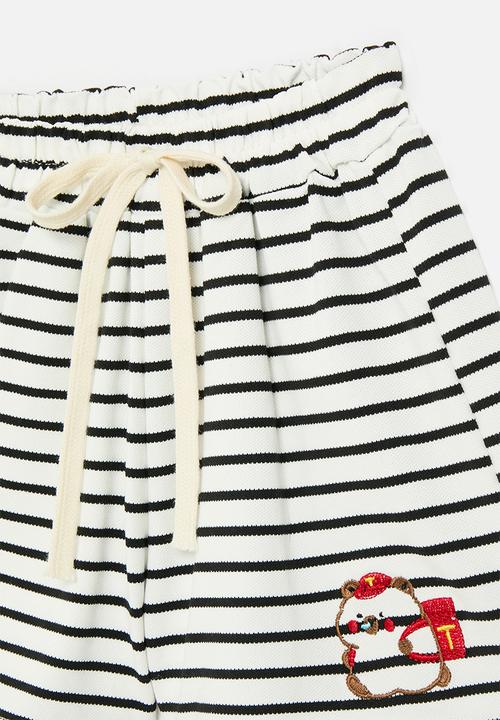 Pop Candy - Stripes shorts with embroidered bear - white/black