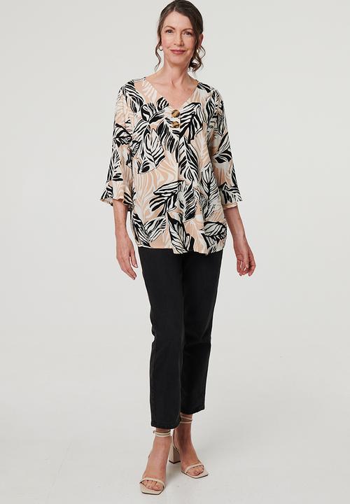 Izabel London - Two Buttons Easy Earing Blouse - Multi Beige