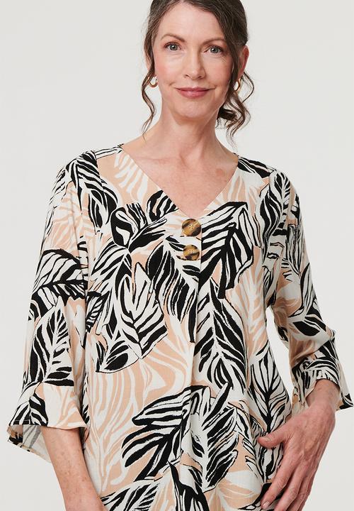 Izabel London - Two Buttons Easy Earing Blouse - Multi Beige