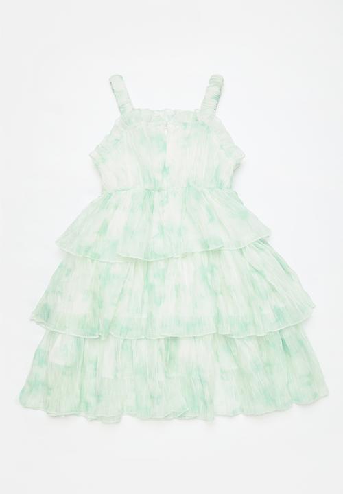 Pop Candy - Flounce tiered dress with sun hat - green/natural
