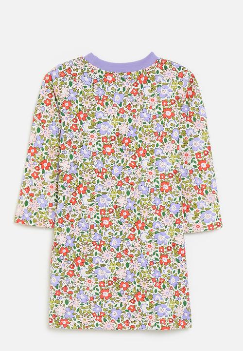 Pop Candy - Merrow edged pumpkin dress with applique strap - multi/floral aop
