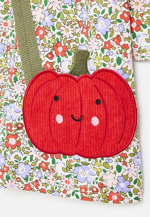 Pop Candy - Merrow edged pumpkin dress with applique strap - multi/floral aop