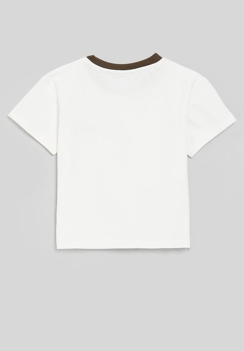 Pop Candy - Crew neck tee with placement print - white/dark brown/elephant