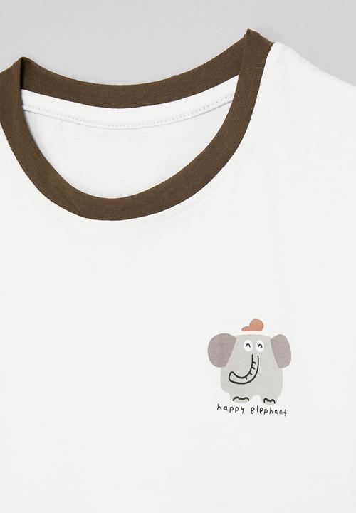 Pop Candy - Crew neck tee with placement print - white/dark brown/elephant
