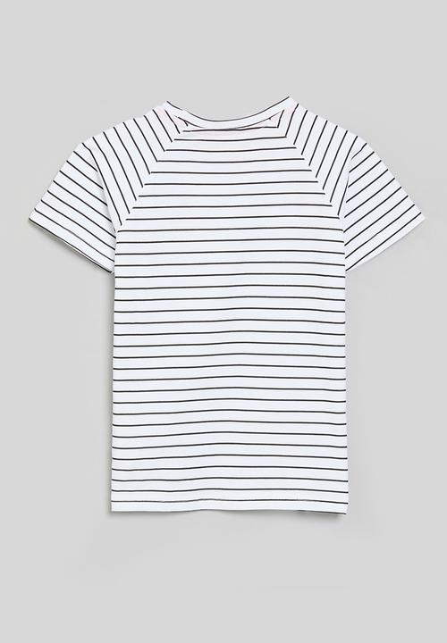 Pop Candy - Striped tee with embroidered party hedgehog - white/black