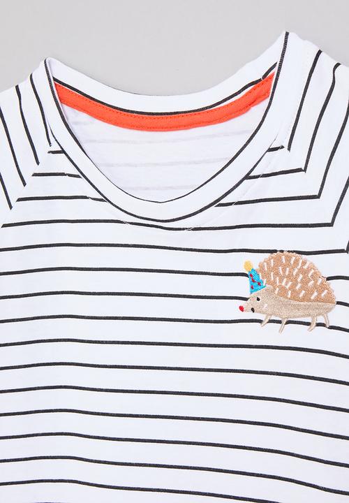 Pop Candy - Striped tee with embroidered party hedgehog - white/black