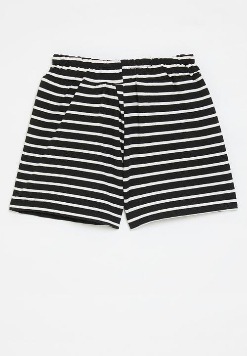 Pop Candy - Striped shorts with embroidered bear - black/white
