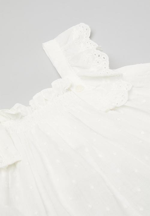 Pop Candy - Buttoned strap top with tiered skirt - white