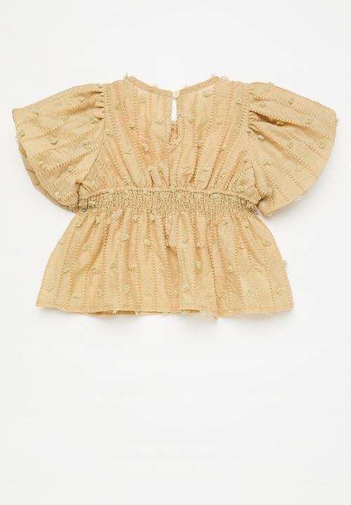 Pop Candy - Textured clip dot bubble sleeve top - beige