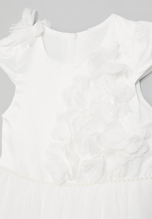 Pop Candy - Fit & flare occasion dress with ruffled tulle hem skirt - white
