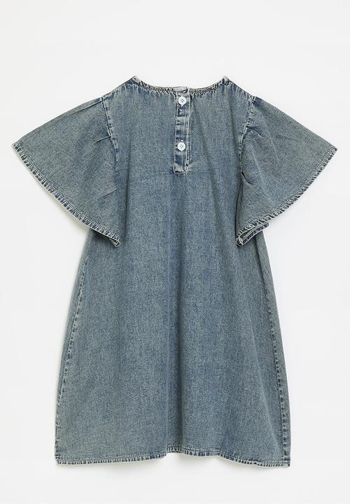 Pop Candy - Button closure denim dress with descending pin tuck detail - blue