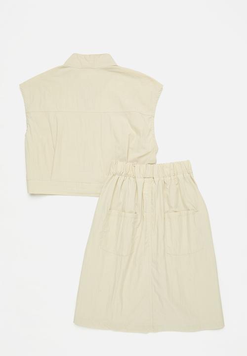 Pop Candy - Utility-style top & skirt with topstitching - ecru