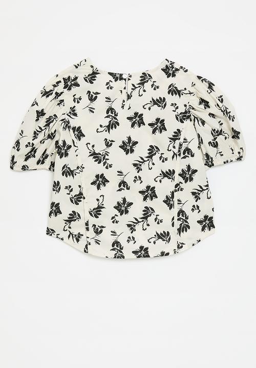Pop Candy - Blouse with binded side front seam - parchment white/floral
