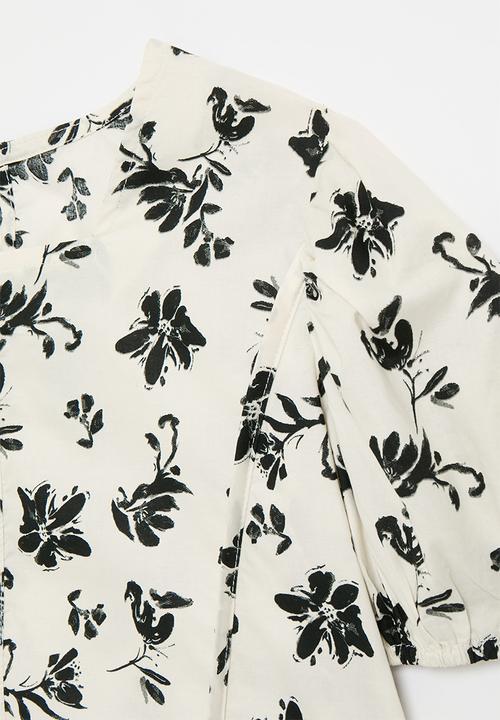 Pop Candy - Blouse with binded side front seam - parchment white/floral