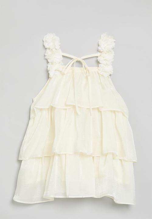 Pop Candy - Tiered dress with floral cluster straps - cream