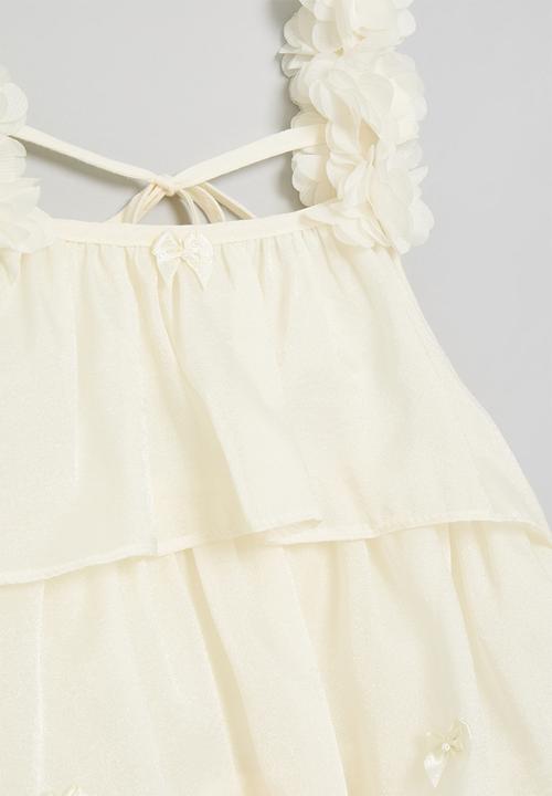 Pop Candy - Tiered dress with floral cluster straps - cream