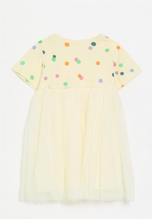 Pop Candy - Combo dress with padded kitten badge - ecru/multi