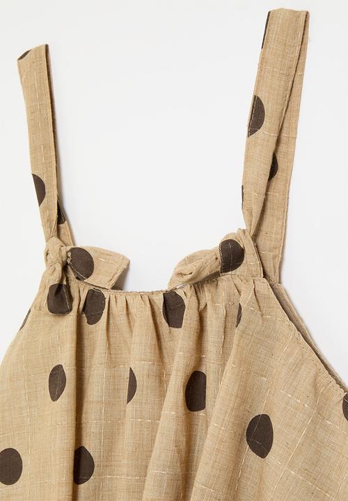 Pop Candy - Bubble hem top - toffee brown/polka dots