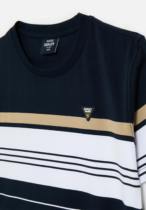 SOVIET - Boys crew neck y/dye stripe tee - navy