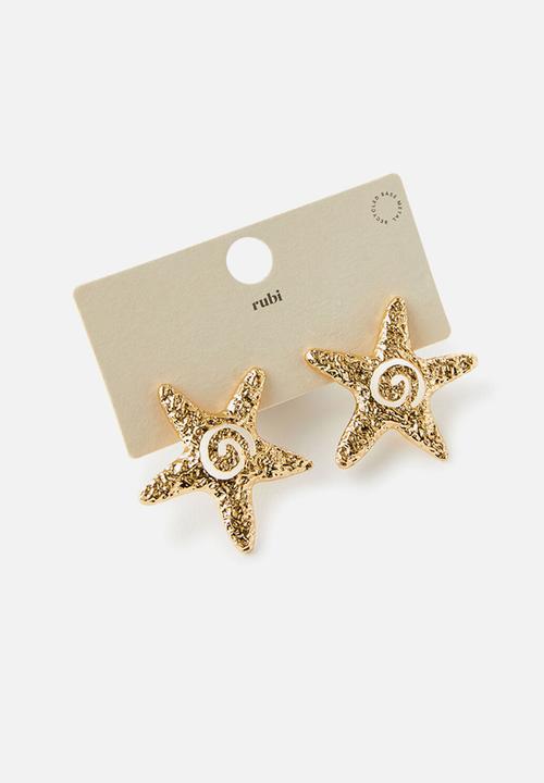 Rubi - Mid Charm Earring -Up Swirl Starfish Gold