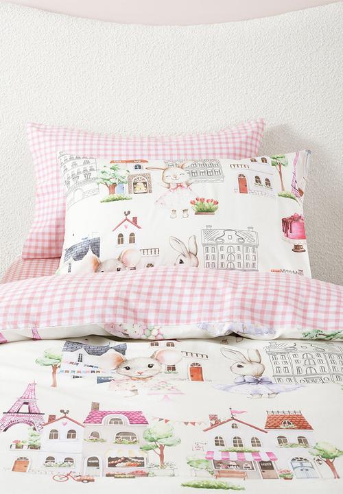 Linen House - Paris Tails Biscuit Duvet Cover Set - pink