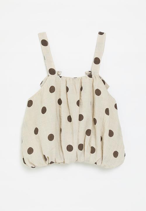 Pop Candy - Bubble hem top - oatmeal/polka dots
