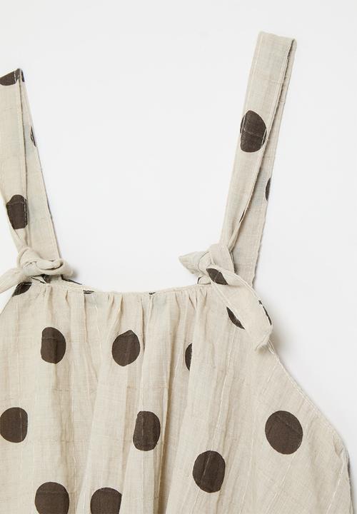 Pop Candy - Bubble hem top - oatmeal/polka dots
