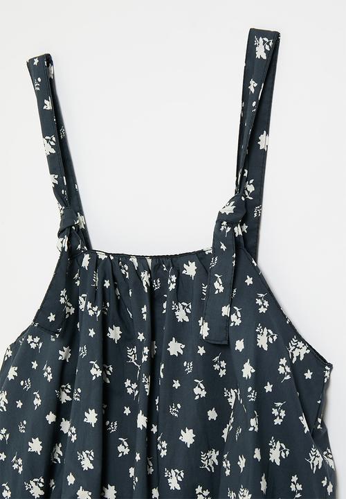 Pop Candy - Printed bubble hem top - navy blue/floral