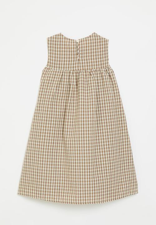 Pop Candy - Seersucker empire style dress - light brown gingham
