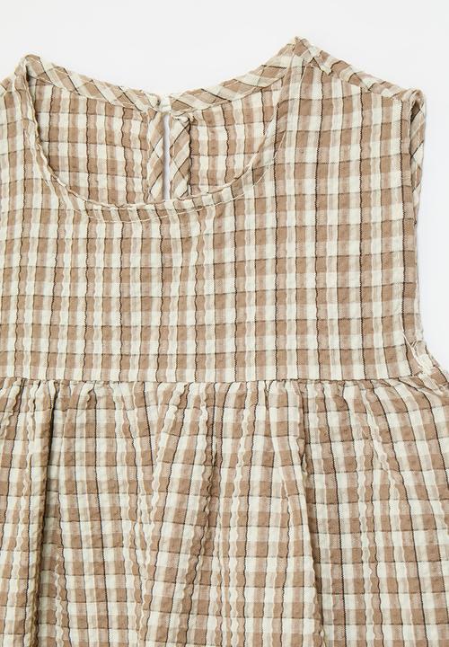 Pop Candy - Seersucker empire style dress - light brown gingham