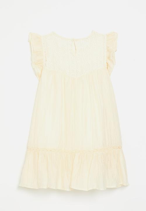 Pop Candy - Crochet lace bodice dress with gathered hem - ecru