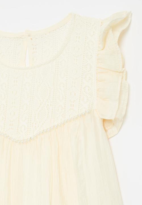 Pop Candy - Crochet lace bodice dress with gathered hem - ecru