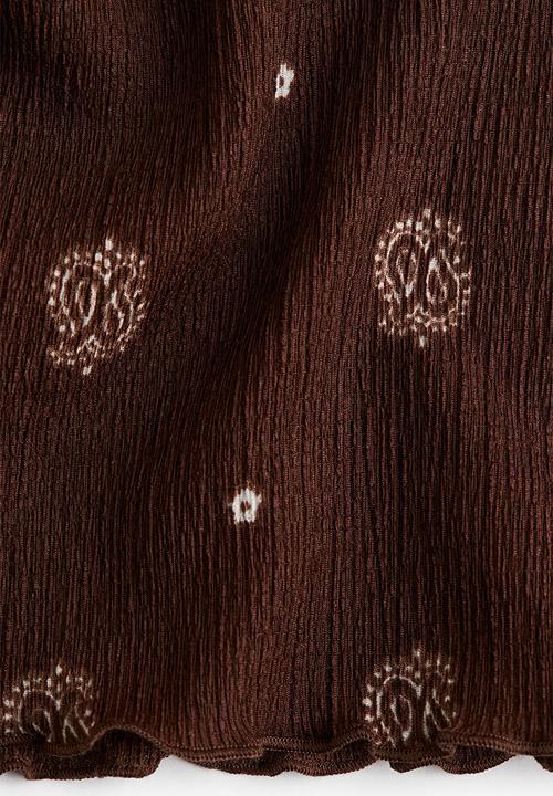 H&M - Overlock-detail crinkled top - dark brown/patterned