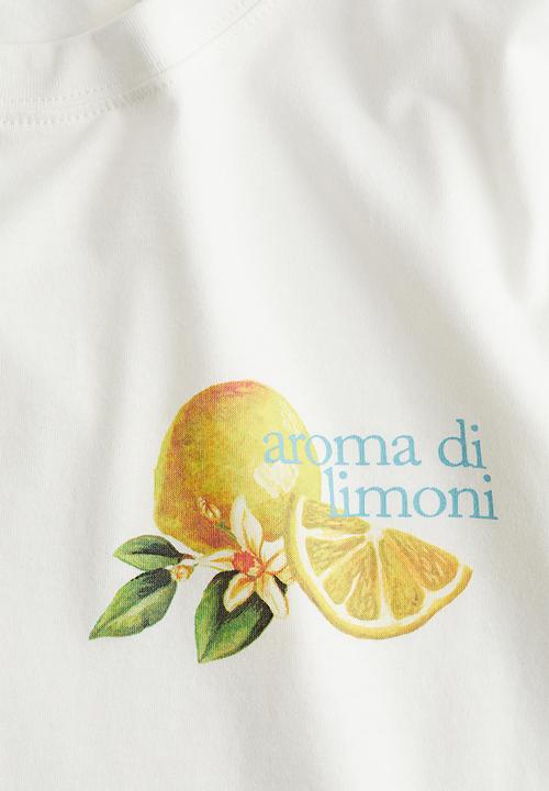H&M - Printed T-shirt - white/lemon
