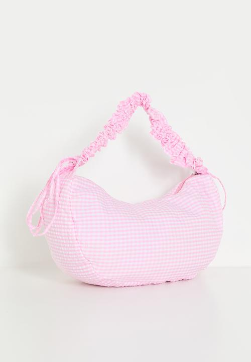 Pop Candy - Crescent moon shoulder bag with elasticated strap - pink gingham