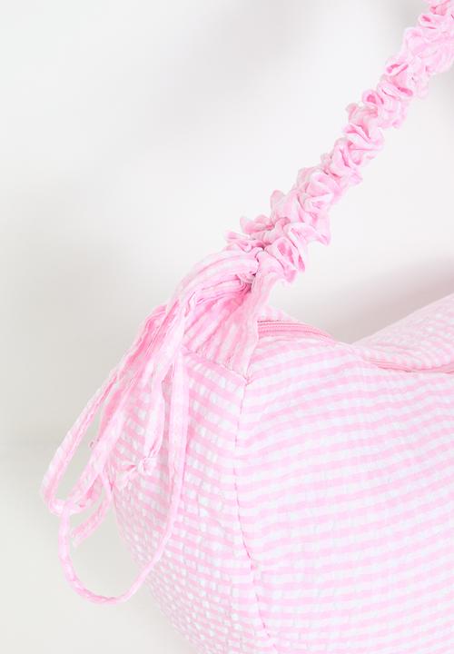 Pop Candy - Crescent moon shoulder bag with elasticated strap - pink gingham